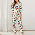 thumbnail image 2 of Pajama Sets for Women 2 Pcs, Cute Berry Red Pink Button Down Long Sleeve Sleepwear Lounge PJ Sets, 2 of 6