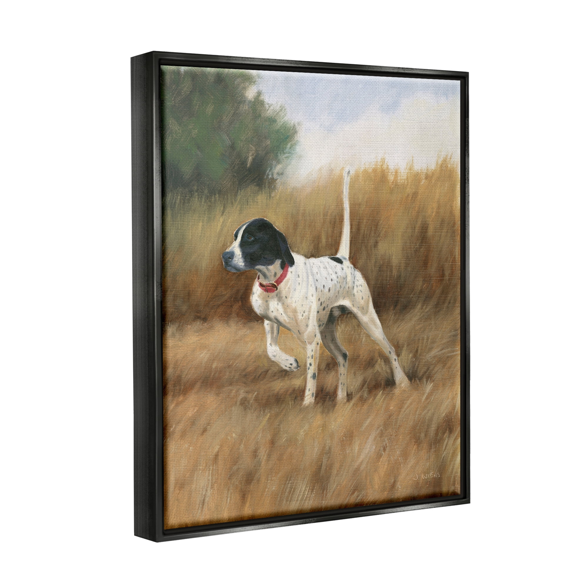 Stupell Industries Pointer Dog in Field Animals & Insects Painting Black Floater Framed Art Print Wall Art, 25 x 31