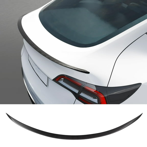 Real Carbon Fiber Rear Spoiler with Center Console Wrap Cover Kit Screen Protector Frame Compatible for 2021-2024 Tesla Model Y (Set of 3)