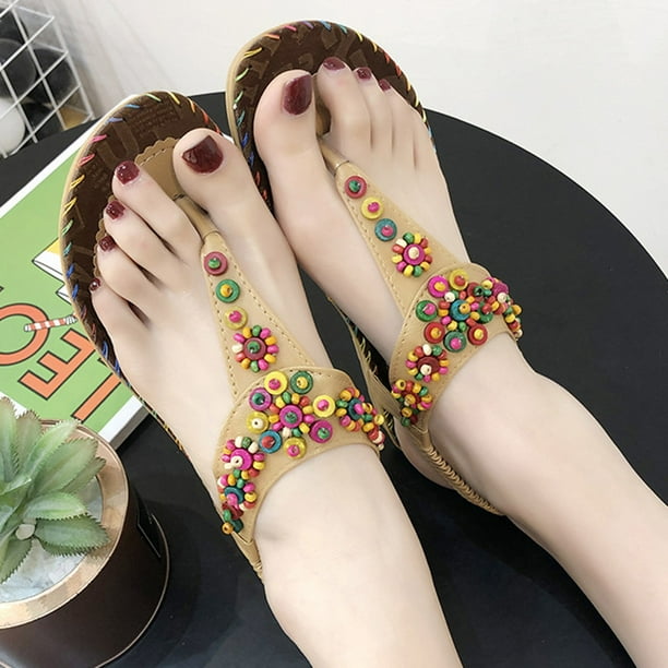XZNGL Slippers for Womens Slippers Flip Flops Women Sandals Women Flat Slippers Open Toe Beaded Comfy Beach Roman Shoes Flip Flop