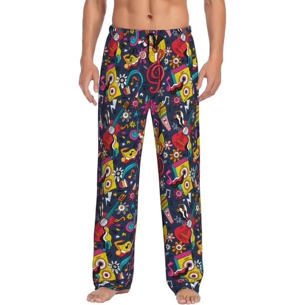 Fotbe Rock Music Pantalones de Pijama para Hombre, Pantalones de Dormir, Pantalones de Casa con Cintura Ajustable y Bolsillos-X-Large