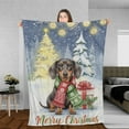 thumbnail image 3 of Merry Christmas Dachshund Snowy Winter with Gifts Tree Decorations Cozy Fleece Blanket Wiener Dog Lover Gifts Idea Warm Soft Throw Blanket - 12020, 3 of 5