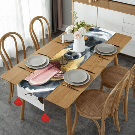 

Rottweiler Head Table Runner Imitation Linen Table Runner With Red Tassels For Party And Dining Room 14 x 60