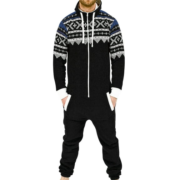 Mens Fashion Jumpsuit Adult One Piece Non Footed Pajamas