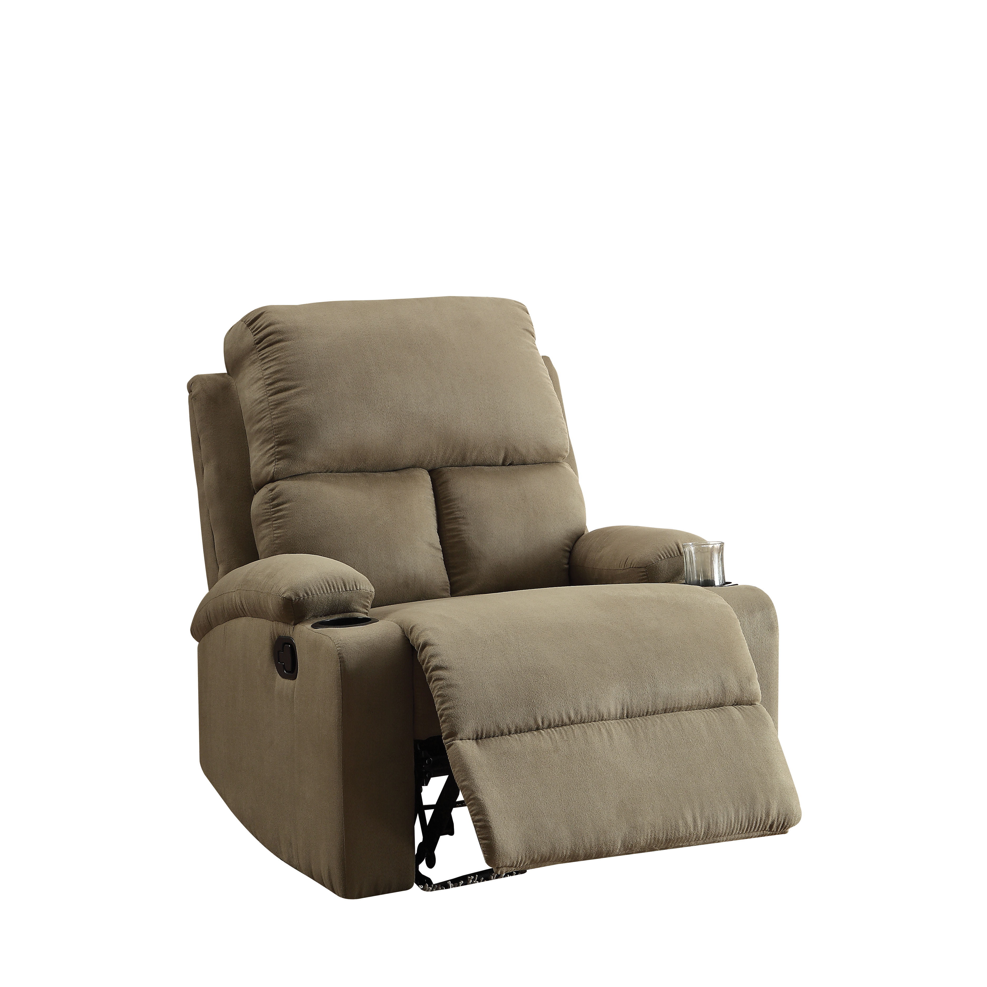 Acme Rosia Beige Microfiber Recliner, Microfiber Recliner Chair With Cup Holder