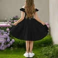 thumbnail image 5 of Spazoro Toddler Girls A-Line Dress, Short Sleeve Round Neck with Tie Straps Solid Color Princess Dresses for Child Girls Black Size 12 T, 5 of 8