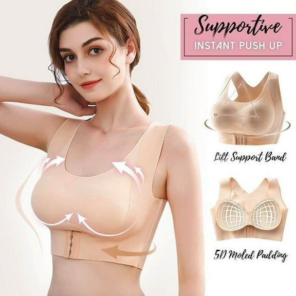 Summer Savings Clearance! Edvintorg Sports Bra Womens Gathered Underwear Strapl Bra Front Closure Push Up Buckle Lift Bra No Underwire Cross-Fit Underwear Beige