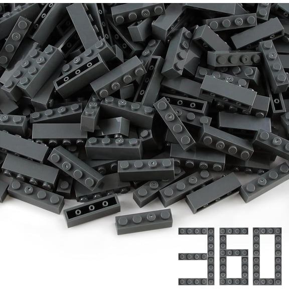 360 Pieces 1x4 Bricks Dark Stone Gray Parts Building Creative Play Blocks Set Toy Accessories Compatible with 3010 3066 Major Brick Brands