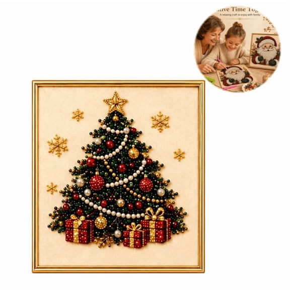 DIY Christmas Pearl Diamond Painting Art Kit, Themed Pearl Beads Art Craft with Frame, Holiday Gemstone Diamond Dots Set for Christmas Home Atmosphere (Tree)