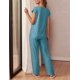thumbnail image 4 of Conjunto de pijama Ekouaer para mujer, manga corta, azul y verde, 4 of 7