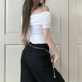 thumbnail image 5 of Mlzmgr Off the Shoulder Tops for Women Ruched Short Sleeve Slim Fitting Soft Stretchy Cropped Going out Tops, 5 of 6