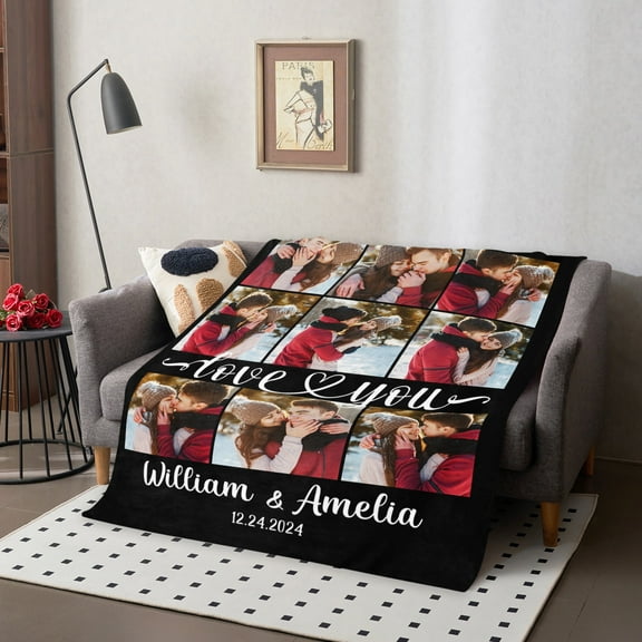 Personalized Name Custom Blanket, Flannel Throw Blanket, Custom Blanket gift, Specify Text customization for family, Valentine's Day