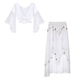 thumbnail image 3 of Alvivi Womens Belly Dance Outfits Flare Sleeve Crop Tops with Sequin Irregular Hem Skirts Set White One Size, 3 of 7