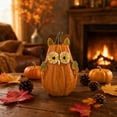 thumbnail image 4 of Handcrafted Resin Owl Pumpkin Figurine with Floral Eyes and Leaf Ears for Fall Halloween Thanksgiving Tabletop Decor Indoor Party Decoration, 4 of 6