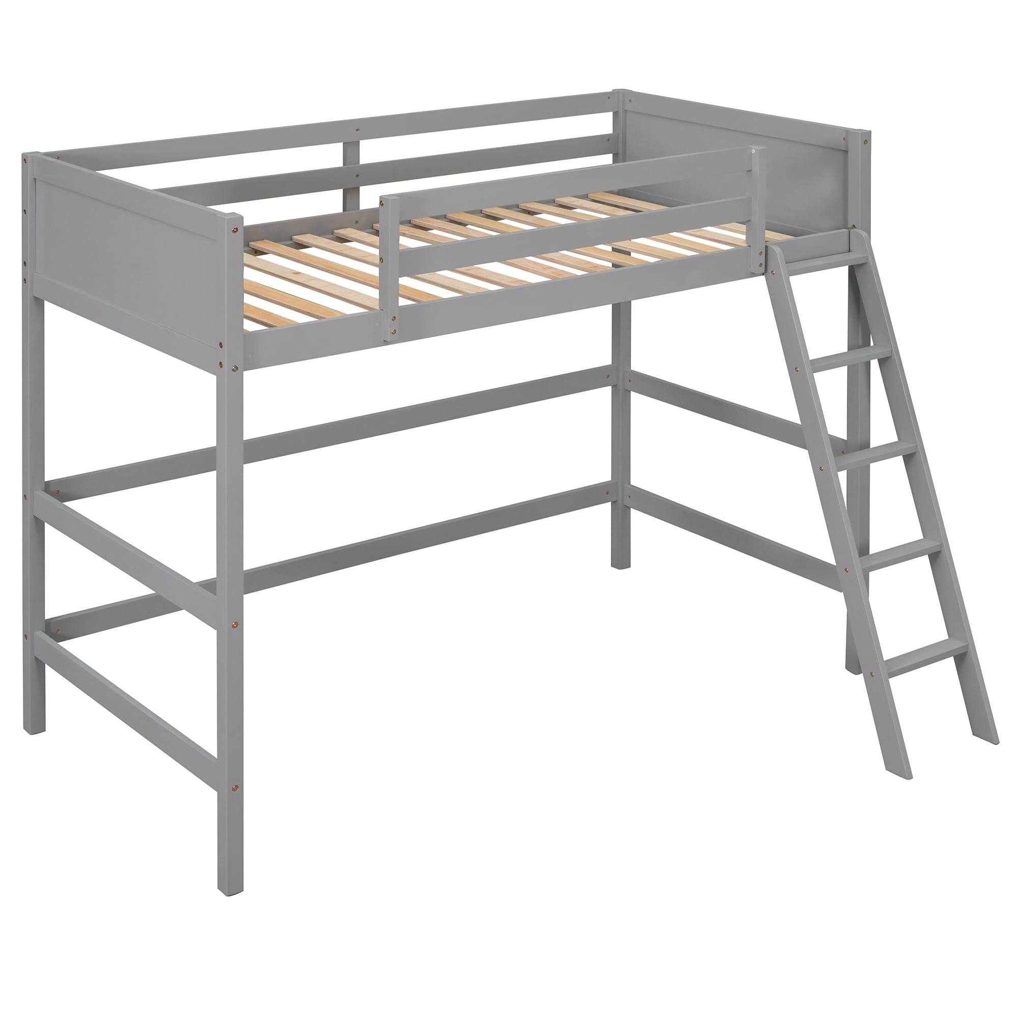 Aukfa Twin Loft Bed, Wood Bed Frame for Dorm Teens College, Modern - Gray