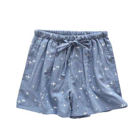 QSAWXQZ Women's Star Print Lounge Shorts Elastic Waist Drawstring Pajama Trunks Soft Sleep Bottoms with Pockets Blue L