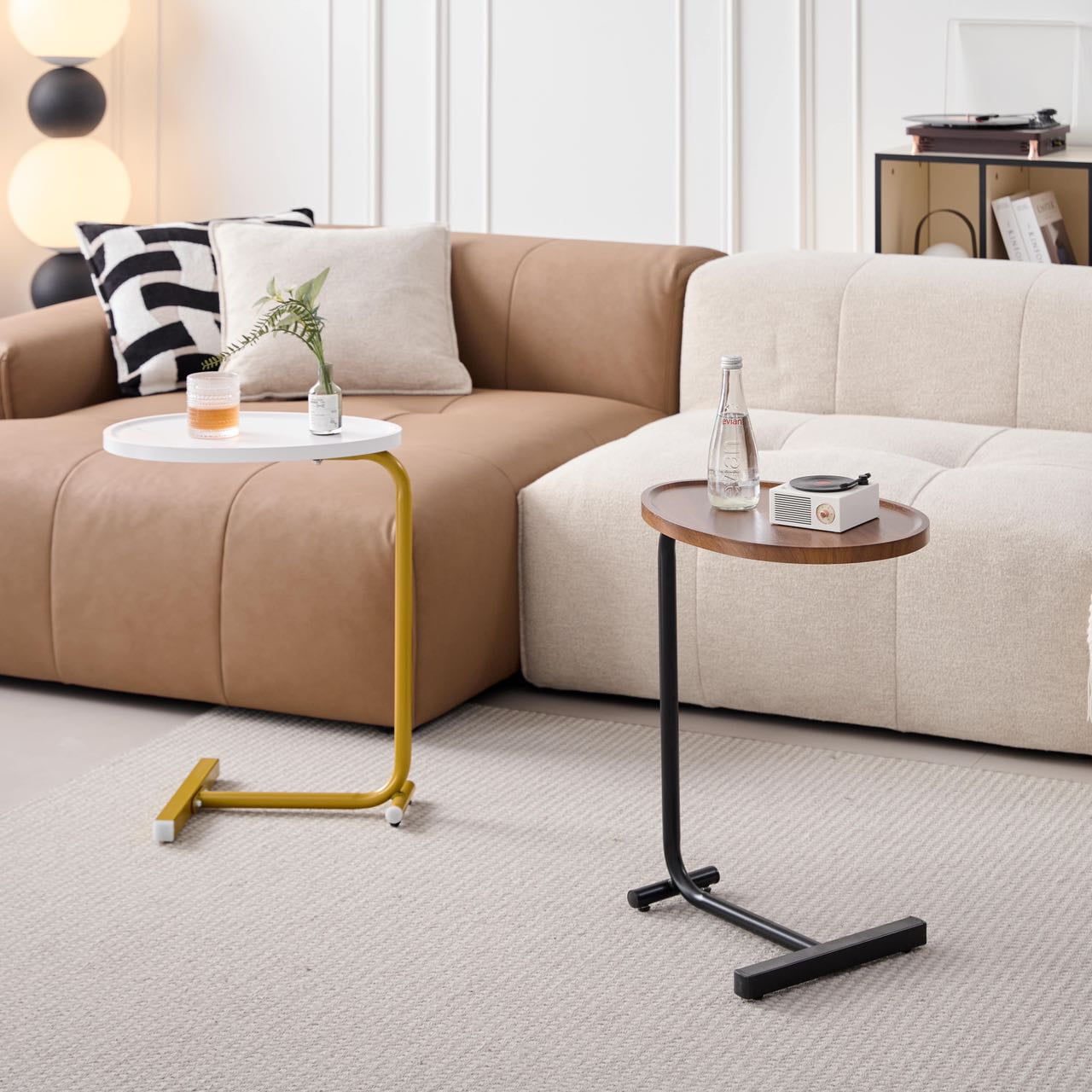 MAYEERTY Brown C-shaped Side Table, Small Sofa Table for Living room