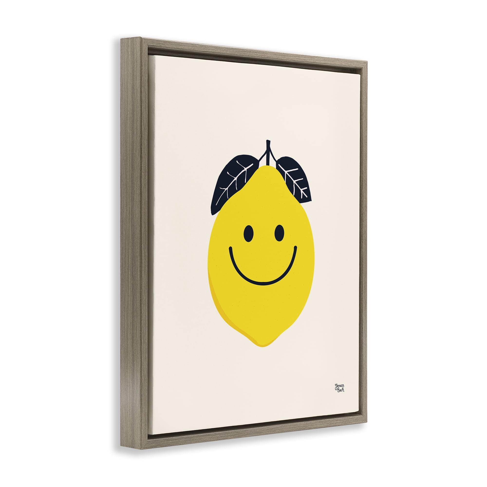 Stupell Industries Happy Lemon Smile Food & Beverage Painting Brown Floater Framed Canvas Art Print Wall Art, 25 x 31