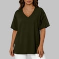 thumbnail image 5 of Olyvenn Oversized Tops for Women Loose Fit V Neck Side Split Shirts Comfy Short Sleeve Plain Pullover Tee 2026 Summer Fashion Top Army Green XXXXXL, 5 of 5