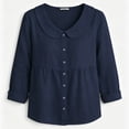 thumbnail image 5 of thefmos Women's Fall Winter Spring Collared Long Sleeve Button Down Blouse Solid Casual Basic Tunic Tops Cute Trendy Office Work Shirts Comfortable Loose Fit Blouses Clothes, Dark Blue L, 5 of 5