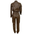 thumbnail image 4 of RQYYD Women's Faux Leather 2 Piece Outfits Button Up Pocket Lapel Jacket Top Baggy PU Leather Cargo Pant Set, 4 of 6