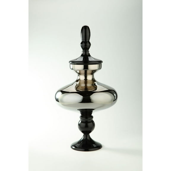 CC Home Furnishings Glossy Pedestal Glass Jar with Finial Lid - 24.5" - Silver and Black