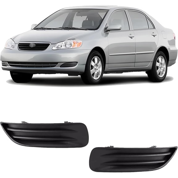 Set Of 2 Front Fog Light Cover Primed Left Driver & Right Passenger Side Direct Replacement Compatible With 2003-2004 Toyota Corolla TO1039103 TO1038103 5212802060 5212702070