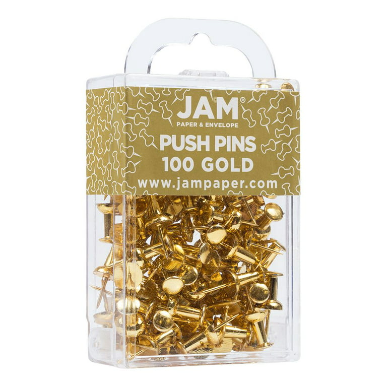 Jam Paper & Envelope Push Pins, Gold, 2 Packs of 100