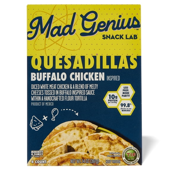 Mad Genius Buffalo Chicken Quesadillas, 14oz (Frozen), 10g of Protein per Serving