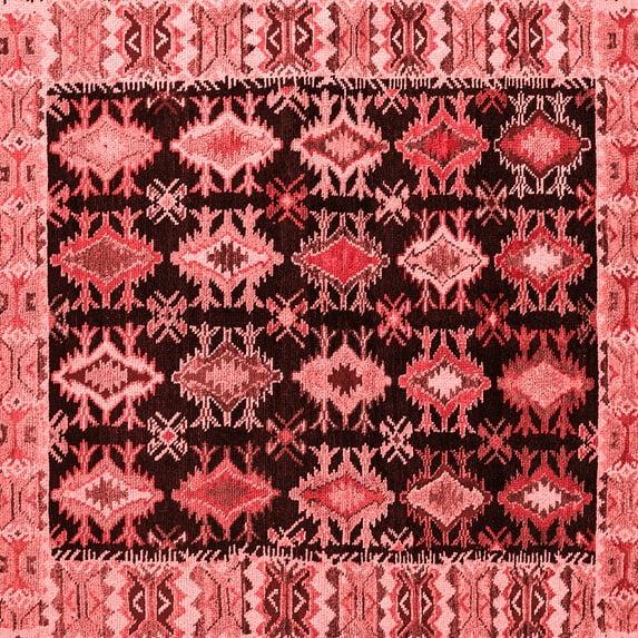 Ahgly Company Machine Washable Indoor Square Abstract Red Modern Area Rugs, 7' Square