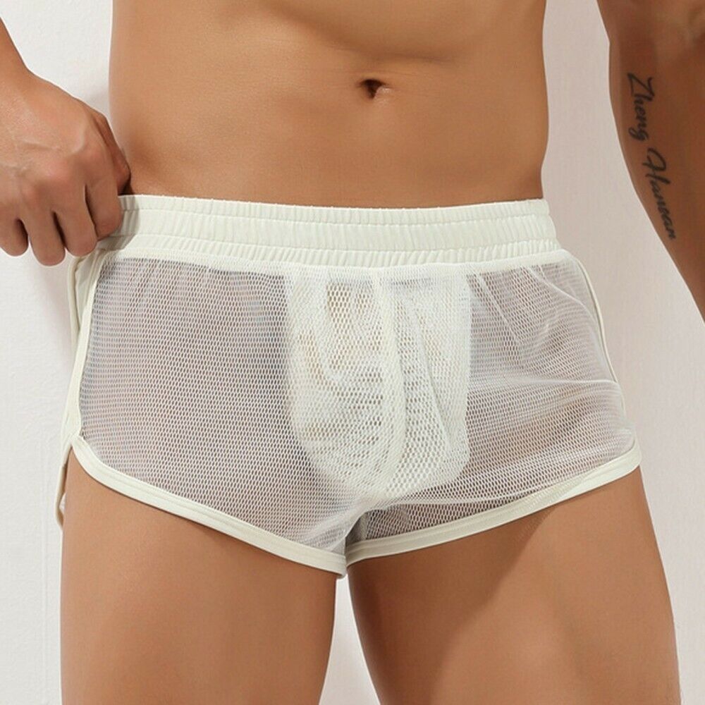 Swimwear Panties Trunk Underwear Beach Boxer Men Mesh Sexy Sheer Shorts