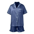thumbnail image 4 of vigerkar Womens Silk Satin Pajamas Short Sleeve Loungewear Two-Piece Sleepwear Button-Down Pj Set Navy, S, 4 of 6