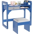 thumbnail image 1 of Wooden Study Desk and Chair Set with Spacious Cloth Drawers and Built-in Pen Holder for Organized Learning and Writing,Blue, 1 of 7