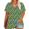 thumbnail image 2 of Womens Vneck Pullover Top Casual Short Sleeve Shirts Loose Vintage Floral Outfits 2025 Summer, 2 of 5
