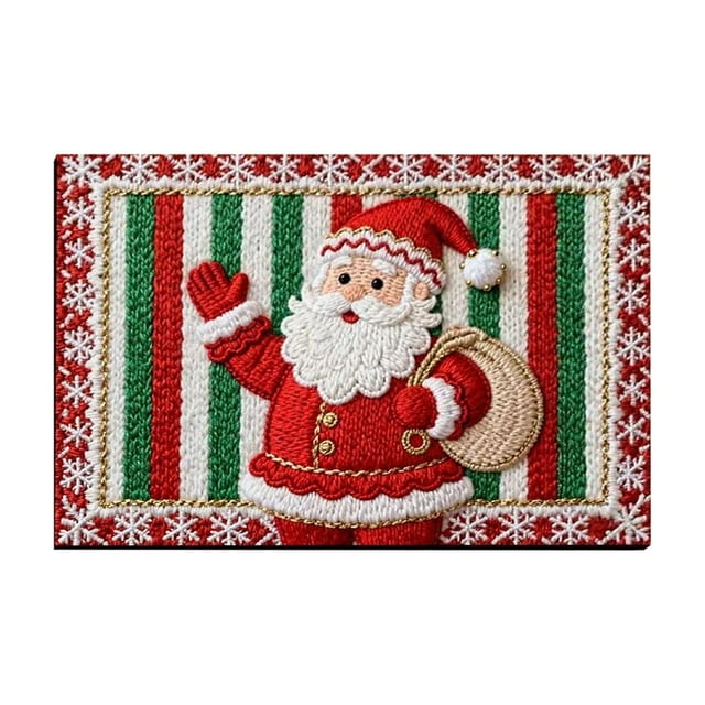 Knitted Christmas Bathroom Mat, Absorbent Non-Slip Floor Mat 23.6x15.7 In, Crystal Velvet Door Rug for Entryway, Festive Home Decor Bath Mat for Holiday Use