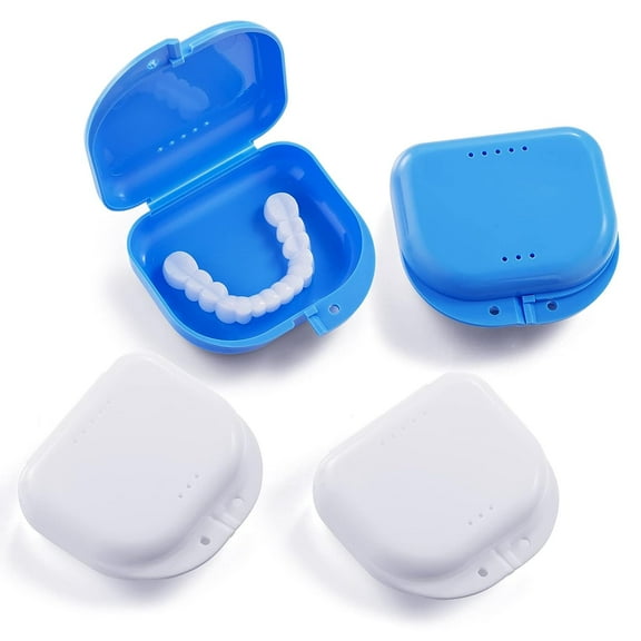 Denture Case, 4Pcs Premium Slim Denture Holder Box Portable Durable Storage Container Orthodontic Retainer with Vent Holes for Household Travel Office