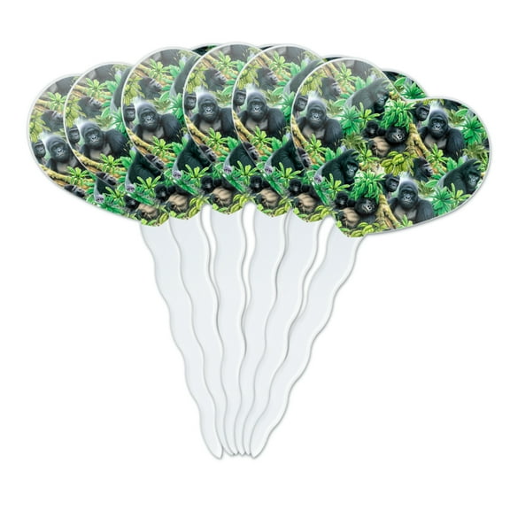 Gorilla Forest Family Pattern Heart Love Cupcake Picks Toppers Decoration Set of 6