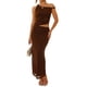 thumbnail image 2 of Conjunto de 2 Piezas de Falda para Mujer, Conjunto de Verano, Sin Mangas, Asimétrico, de , Top Corto, Faldas Largas. Marrón Oscuro L, 2 of 8