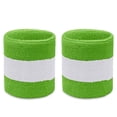 thumbnail image 2 of Couver Terry Cloth Two Color Striped Wrist Sweatbands, Bright Lime Green White Bright Lime Green, One Size, 2 Pairs, 2 of 8