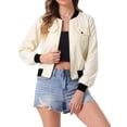 thumbnail image 1 of Chaqueta de mujer INSPIRE CHIC con cuello alto, manga larga, cierre de cremallera y bolsillos de solapa, talla M, color albaricoque, 1 of 6