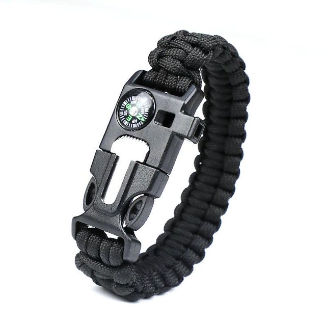 Pulseras de supervivencia (paquete de 1) Arrancador de fuego de pedernal y acero, silbato, brújula, longitud de pulsera ajustable para acampar, supervivencia en la naturaleza, emergencia