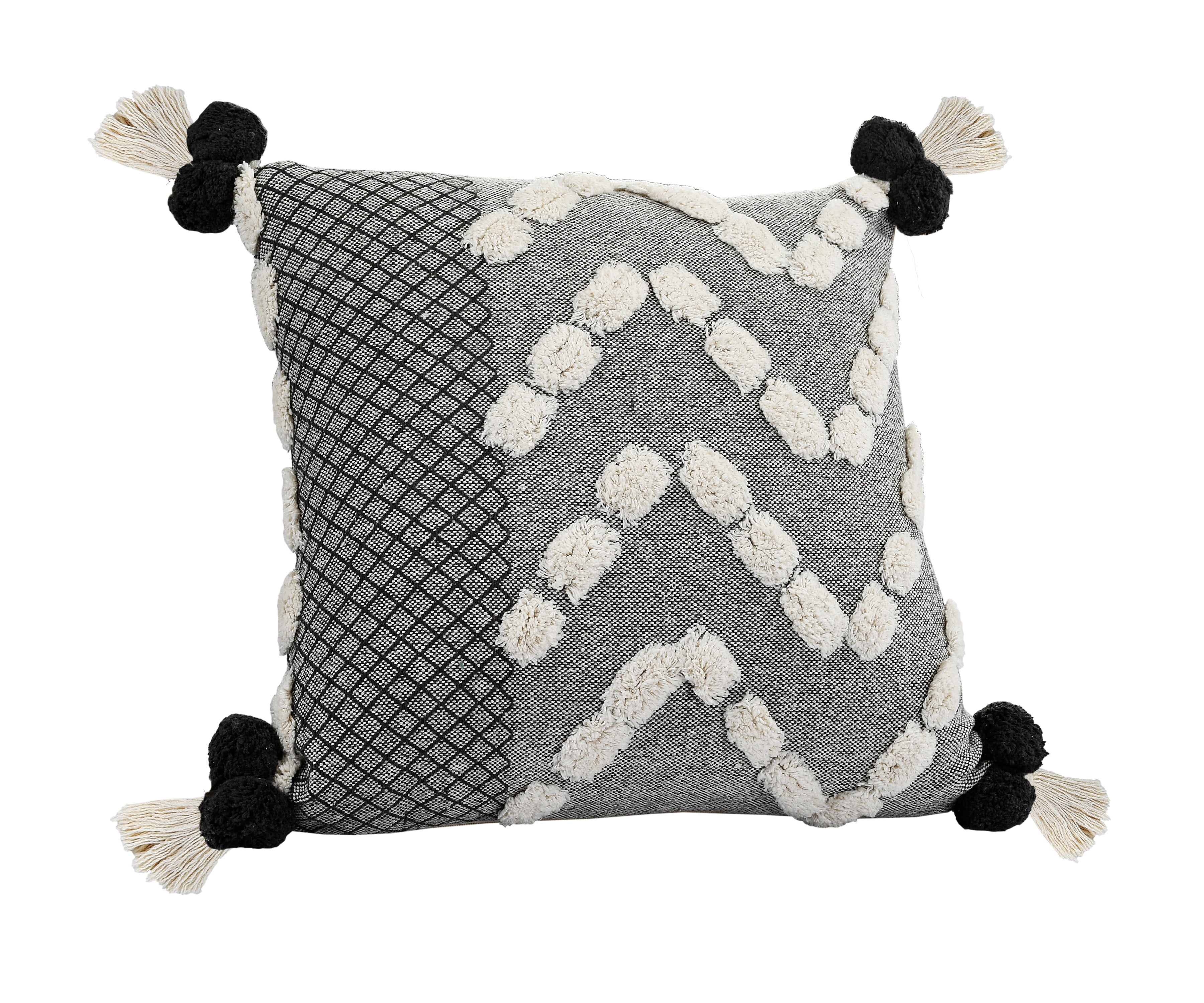 Harlow Hill Aaron 20" x 20" Geometric Cotton Adult Decorative Feather Filled Pillow, Black/Gray/Cream