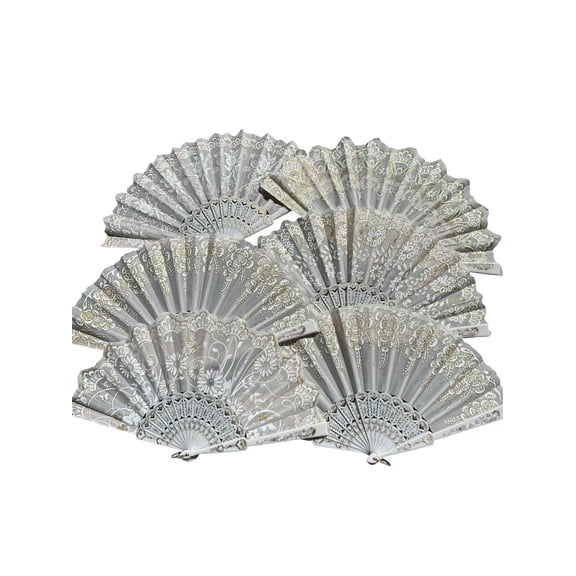 100Pcs ivory Wedding Folding Hand Fans Bulk Silk  Fans plastic Foldable Fan Wedding Handle Decorative Folding Fans for Party Wedding Gifts Home Decor