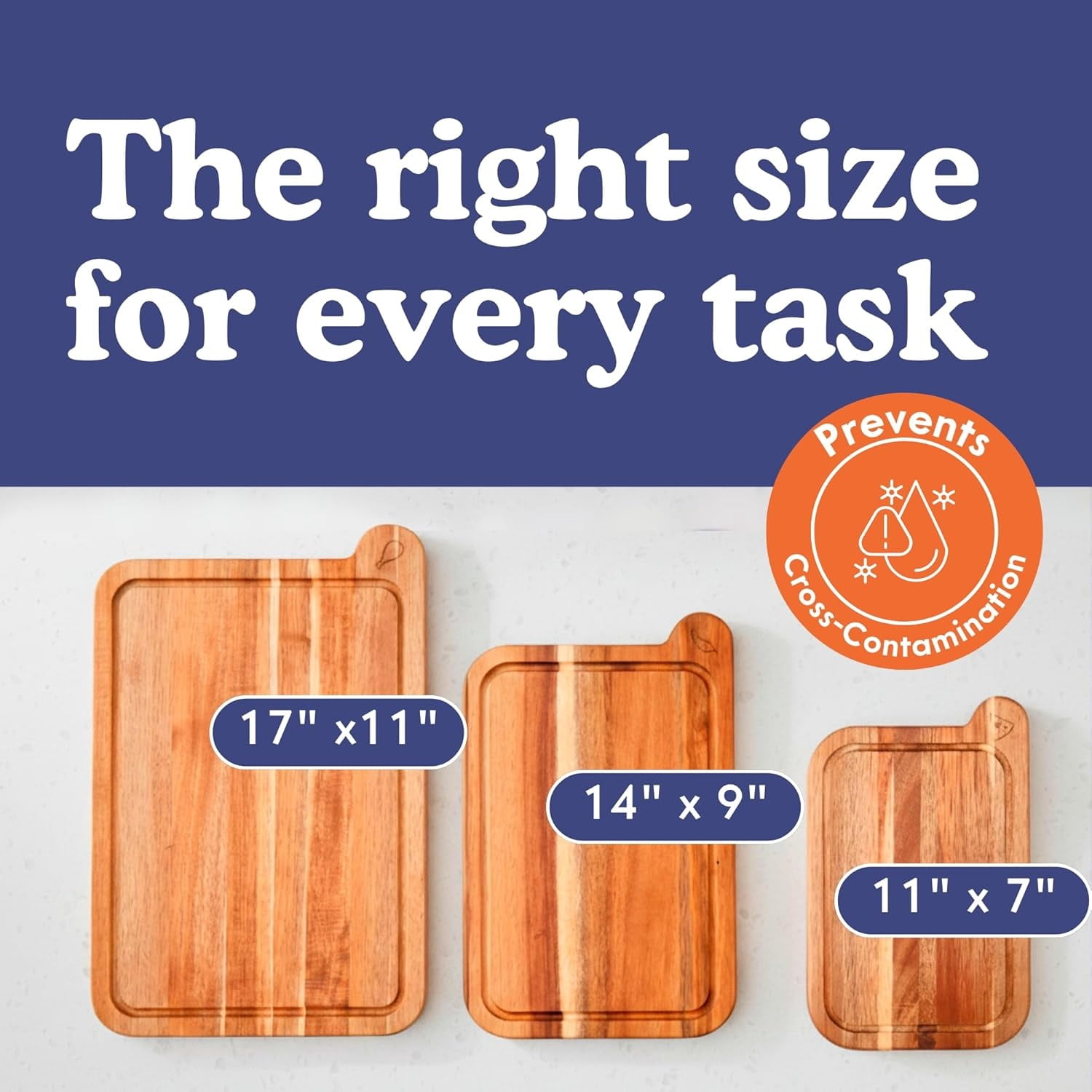 Non Toxic Cutting Boards - Cutting Board Set Free of Mineral Oil, Made of FSC Acacia Wood - Cutting Boards for Kitchen - Includes 3 Chopping Boards