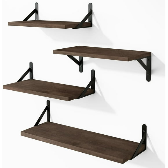 Floating Shelves for Wall, Light Carbonized Brown Wall Shelves Different Sizes, Wall Mounted Wood Shelf for Living Room,