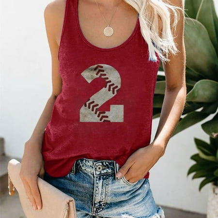 

FREE SHIPPING-camisole Women s New O-Neck Baseball Number Printing Sleeveless Casual Loose Vest Tops nightgowns for women lingerie valentines day birthday gifts Red