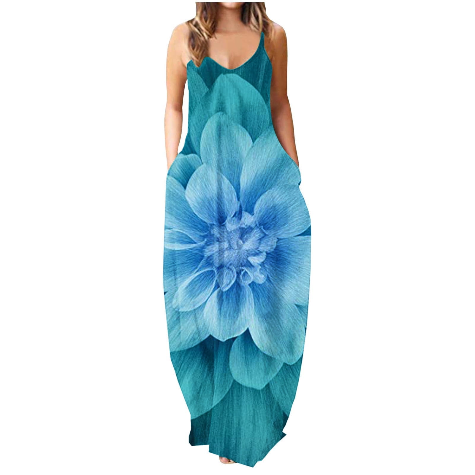 Olyvenn Women's Summer Maxi Long Beach Shift Dresses Pockets Floral Tie Dye  Sundress Sexy Sling Scoop Loose Casual Vacation Straight Dress Smocked  Formal Tunic Sleeveless Cocktail Dress Multicolor 12