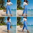 thumbnail image 6 of Linen Capri Pants Women 2026 Spring Summer Casual Lightweight Petite Elastic Waist Straight Leg Capris with Pockets Light Blue S, 6 of 8