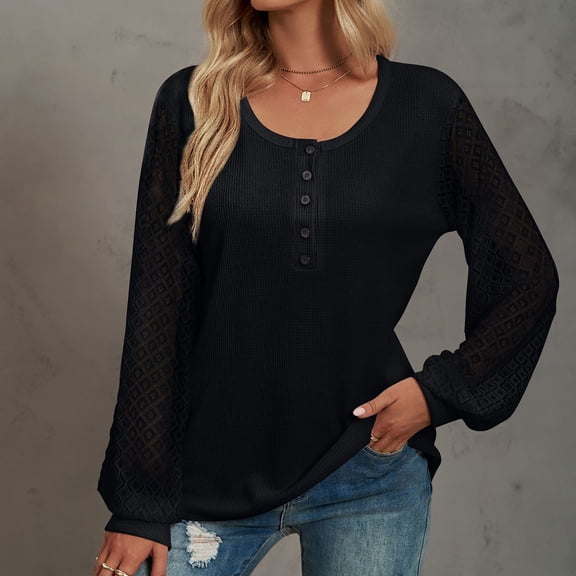 Women's Plus Size Tops Womens Casual Lace ing Long Sleeve Solid Color V Neck Pullover Top Blouse T-shirt
