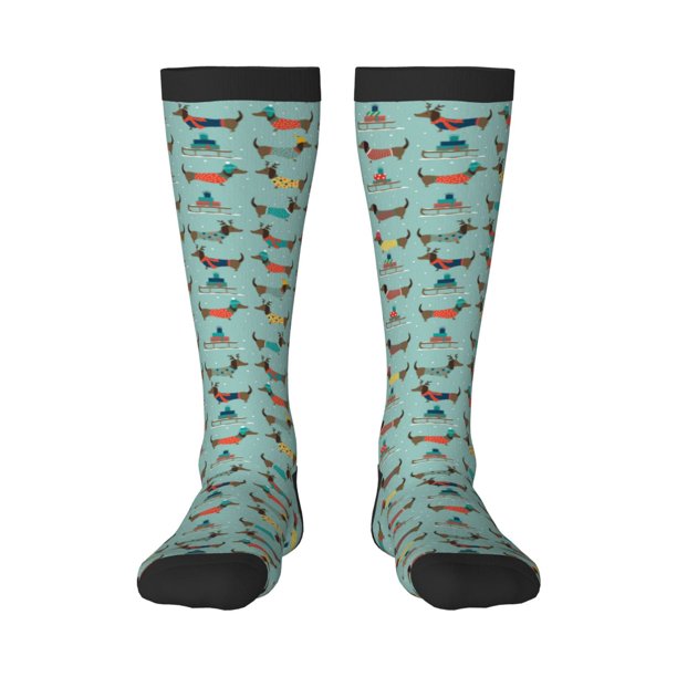 Fotbe Dachshund Dog Puppy Calcetas Divertidas Estampadas para Hombre y Mujer, Calcetas de Algodón hasta la Rodilla para Caminar, Correr, Enfermería y Embarazo